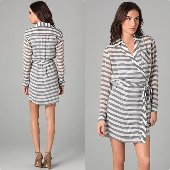 NWT $314 Diane von Furstenberg 2 DVF Silk Striped Classic Wrap Dress - Picture 1 of 7